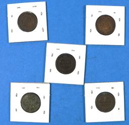 Lot of 5 Indian Head Pennies 1890-1895