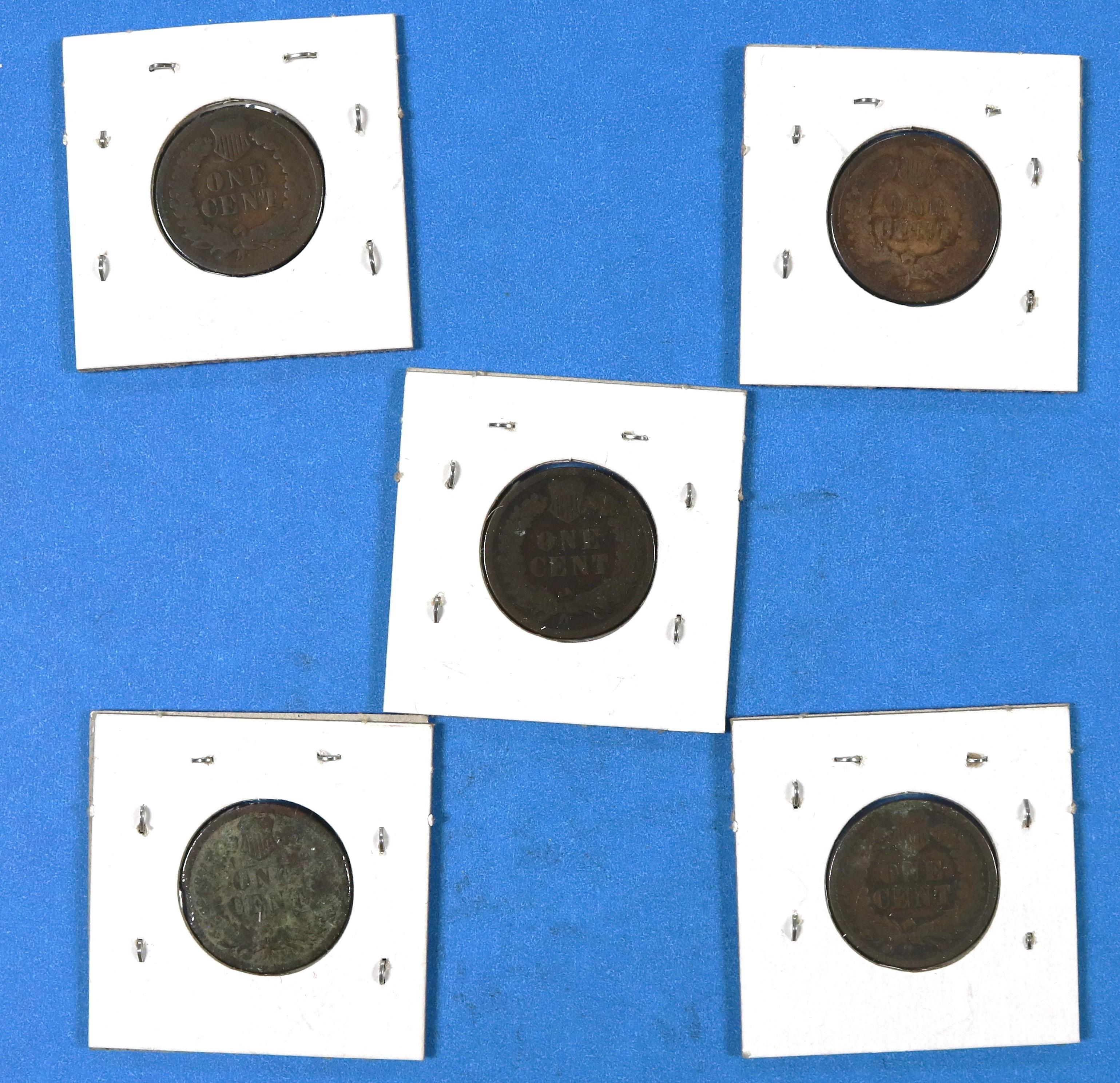Lot of 5 Indian Head Pennies 1890-1895