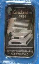 1984 Graduation One Troy Ounce 999 Fine Silver Bullion Bar