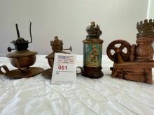 4 small oil lamps no globes