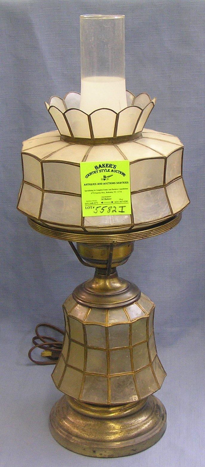 Vintage brass and shell table lamp