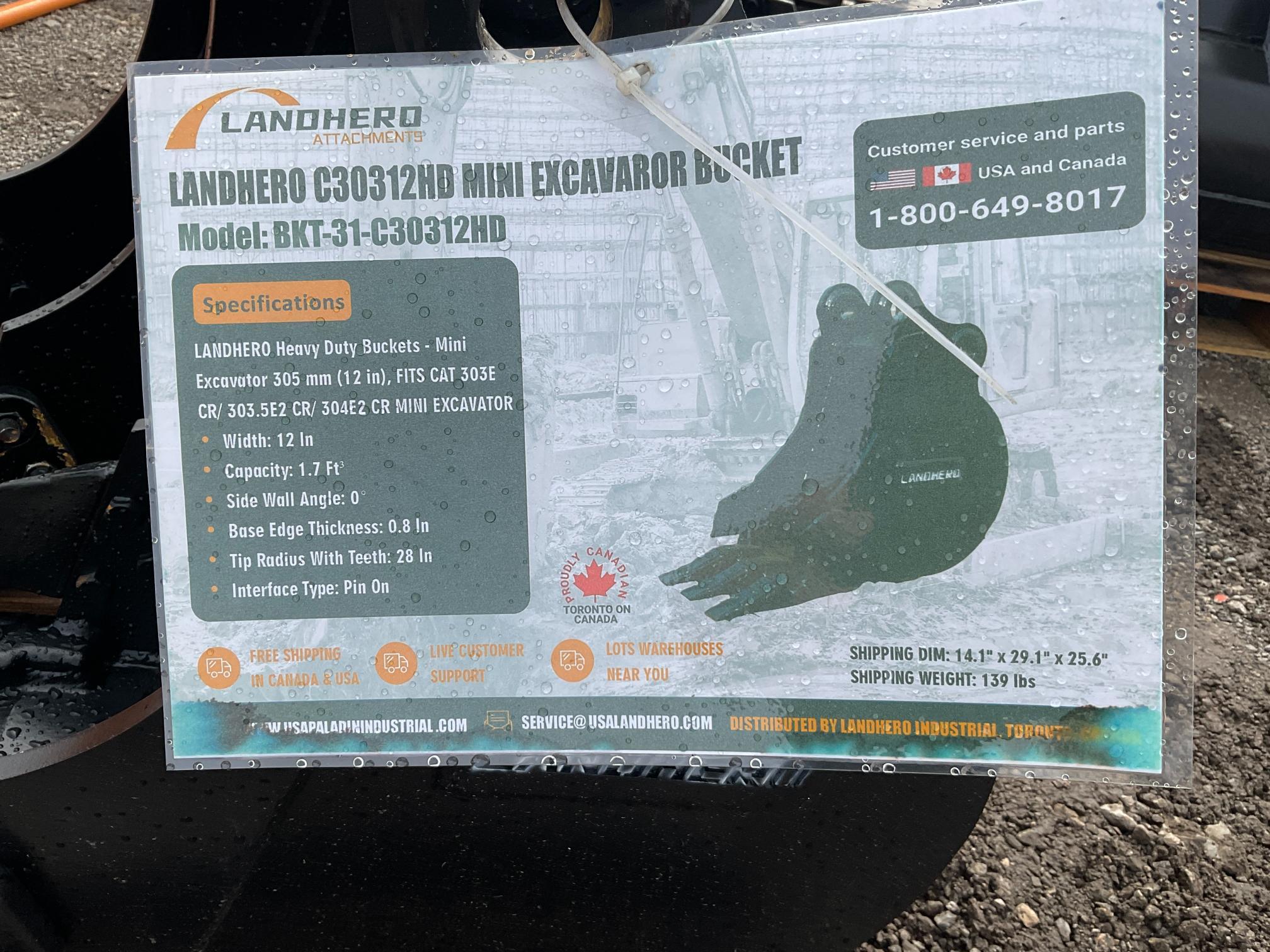 Landhero 12" 303 Mini Excavator Bucket