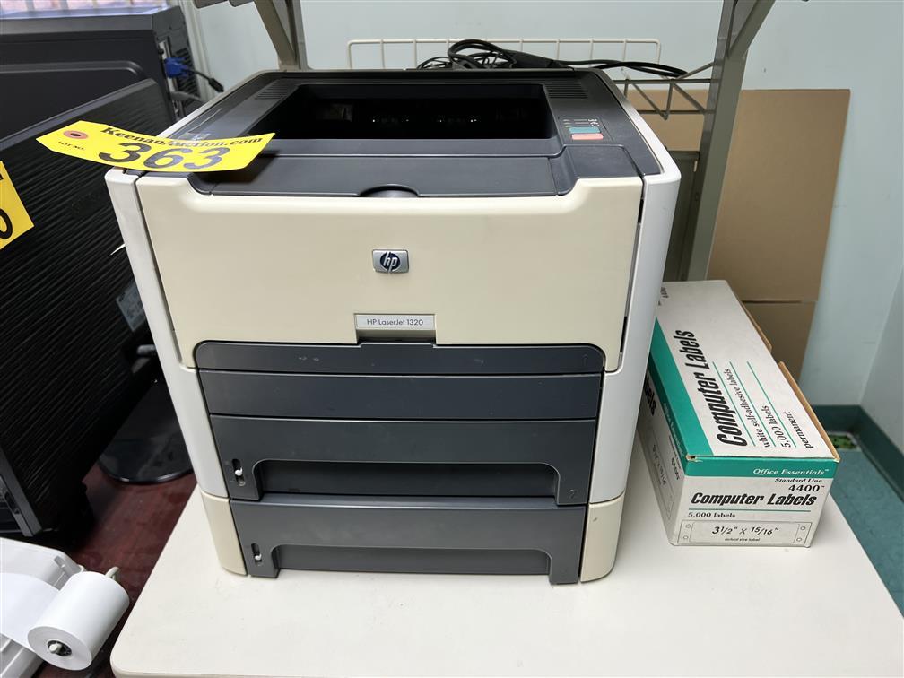 HP LASERJET 1320 PRINTER W/ PORTABLE 4-SHELF COMPUTER STAND