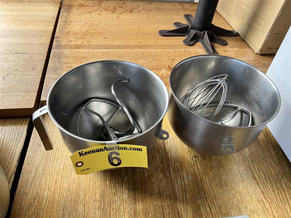 LOT: (2) 7QT. MIXING BOWLS, WITH HOOK, 2-PADDLES & WHIP