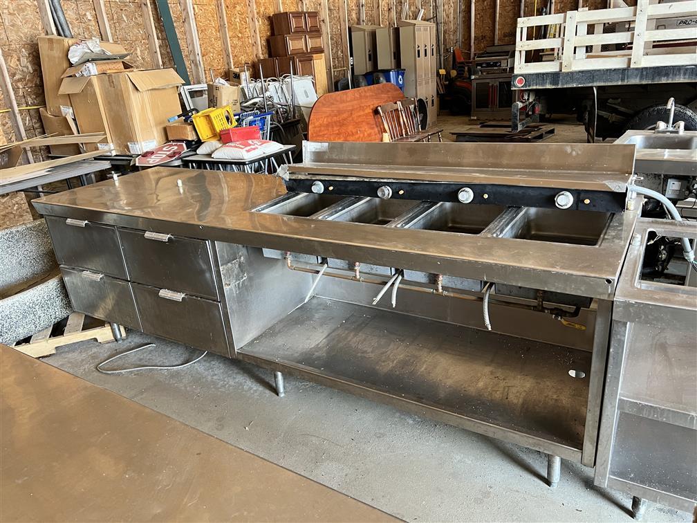 9' X 32" S/S 4-WELL STEAM TABLE WITH 4-REFRIGERATED DRAWERS & REMOTE COMPRESSOR