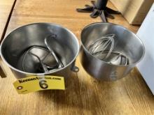 LOT: (2) 7QT. MIXING BOWLS, WITH HOOK, 2-PADDLES & WHIP