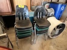 BID PRICE X 12 - (12) VIRCO MOULDED PLASTIC STACK CHAIRS: (6) BLACK, (6) GREEN