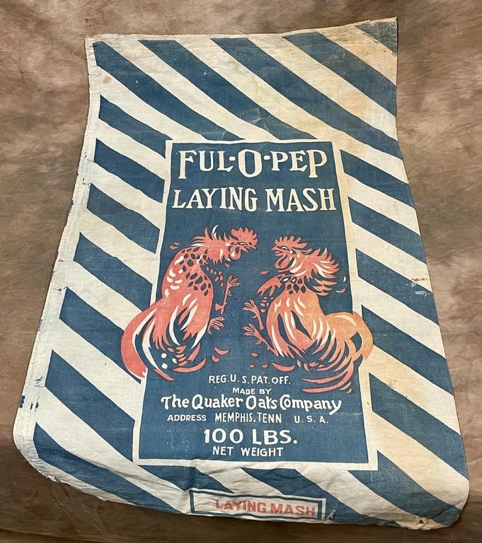 Ful-O-Pep Laying Mash Cloth Bag Made by Quaker Oats of Memphis