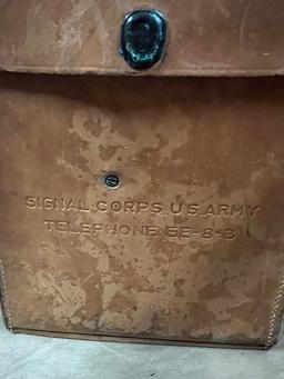 Signal Corps US Army Telephone EE-8-B in Leather Case with Arm Strap WWII