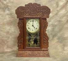 Nice Antique Pressed Oak Kitchen Clock Made By New Haven Clock Company