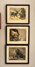 Lot Of 3 Vintage Foil Animal Prints In Frames