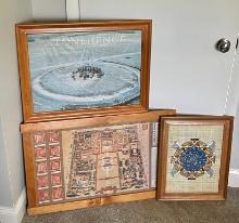 Forbidden City Color Pictorial Map & Hand painted Egyptian Calendar In Frame
