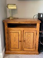 Oak Swivel Top Computer Cabinet & Desk Lamp