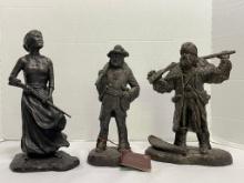 Lot Of 3 Resin Michael Garman Bronzetone Western Themed Sculptures
