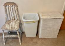 Wicker Laundry Basket, Odd Chair, Trash Can