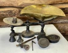 Antique Scale with Brass Pan and Weights