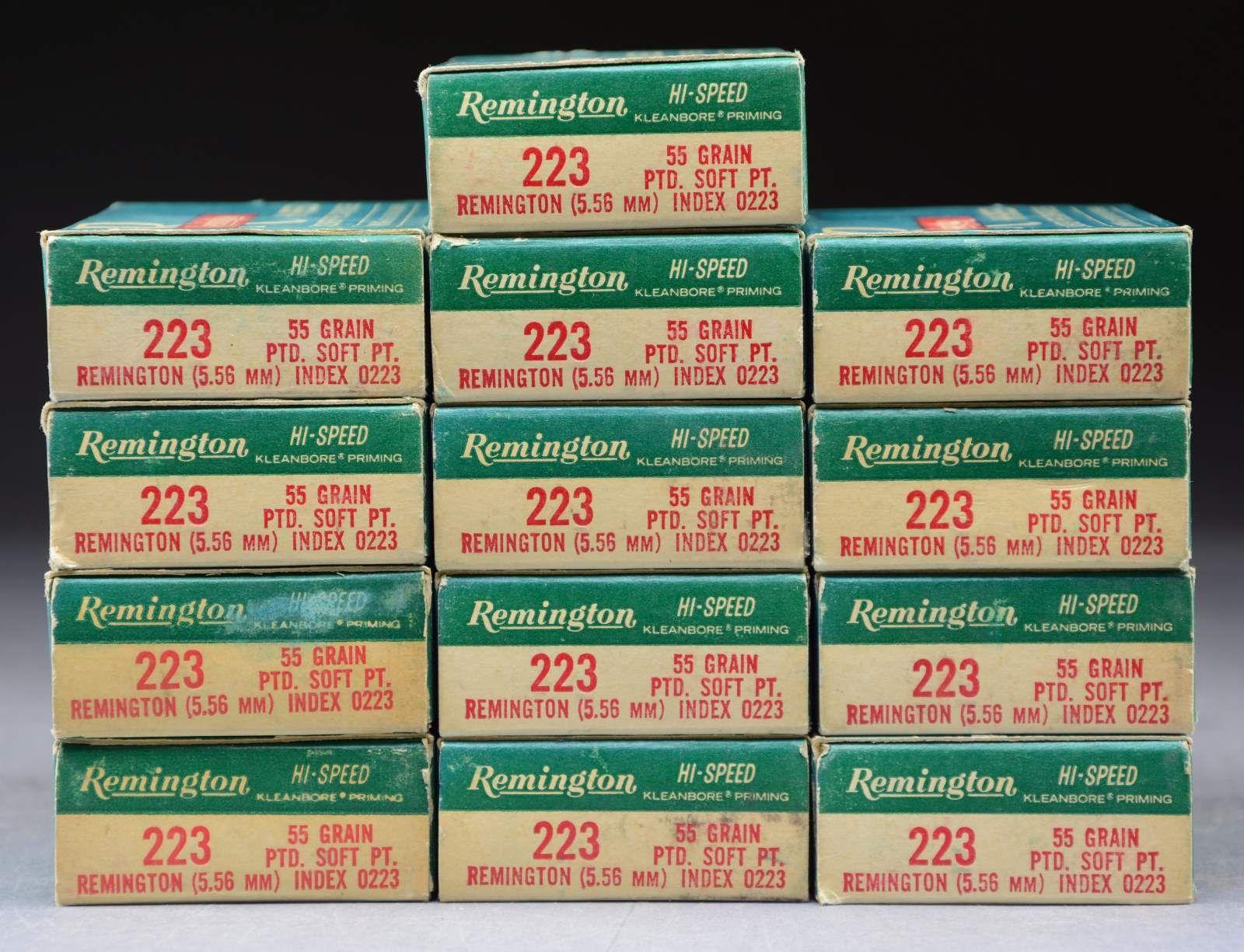 250+ RDS. (13 BOXES) VINTAGE REM. 223 REM AMMO.