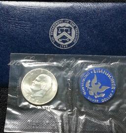 1972-s Silver UNC Eisenhower Dollar in Original Packaging with COA's "Blue Ike"