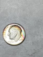 1994 S Roosevelt Silver Dime PROOF Rainbow Toning