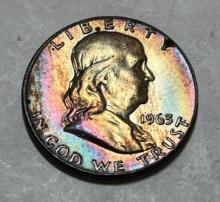 1963 D Franklin Half Dollar BU Rainbow Toning
