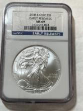 2008 1 oz. Silver American Eagle $1 MS 69 NGC Early Releases
