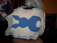 Hand knitted blue bunny baby blanket