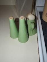 Green salt and pepper shaker with creamer