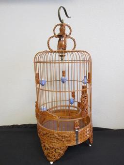 Vintage Chinese Bamboo & Rosewood Birdcage