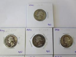 Lot of 7 Silver Quarters 1944,1954,1944,1936,1952D