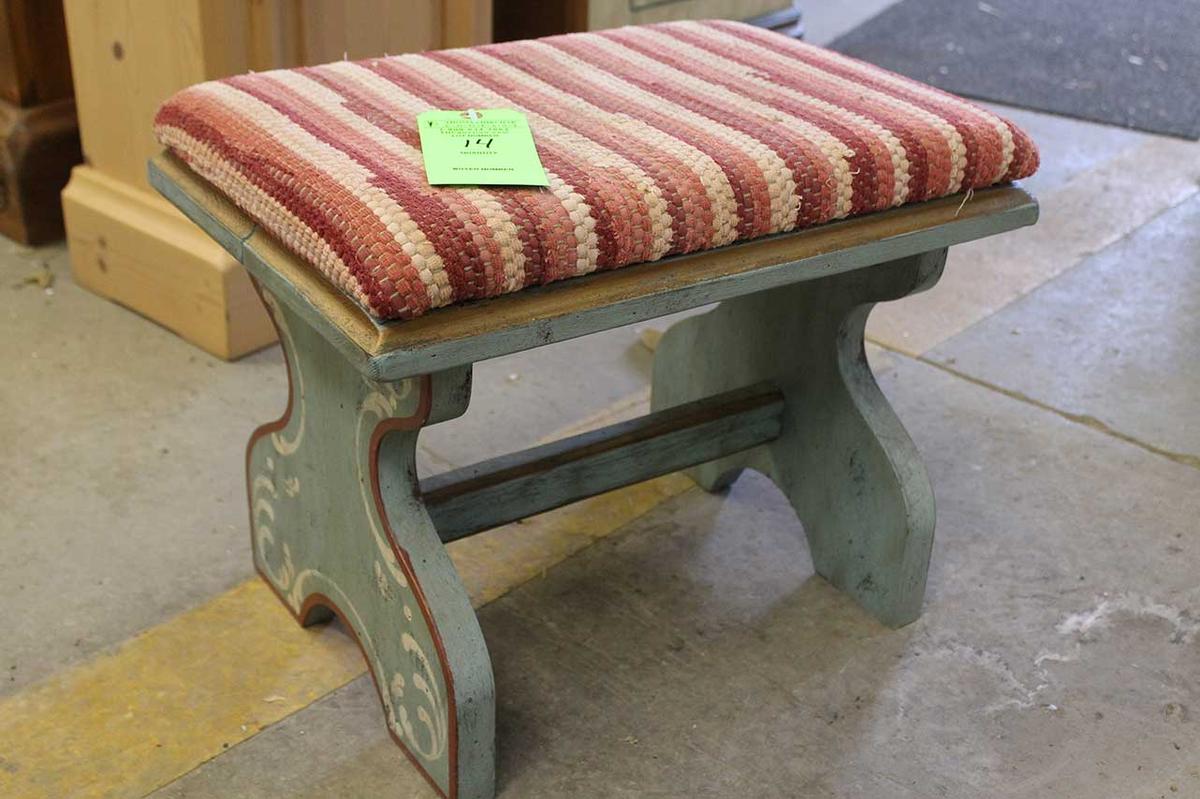 Painted Pine Padded Foot Stool
