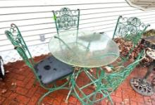 (4) Iron Chairs & Glass Top Table