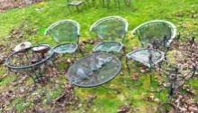 (3) Metal Chairs,Table Without Glass & (3) Planters
