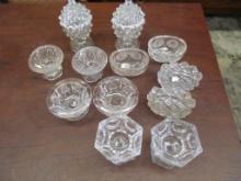 (5) Pairs Early Pattern Glass Open Salts, (1) Covered Pair