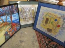 (3) Framed 1960s Ron Thompson Abstract Pastels