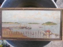 Small Southern Oil on Board of Lowland Boats at Dock