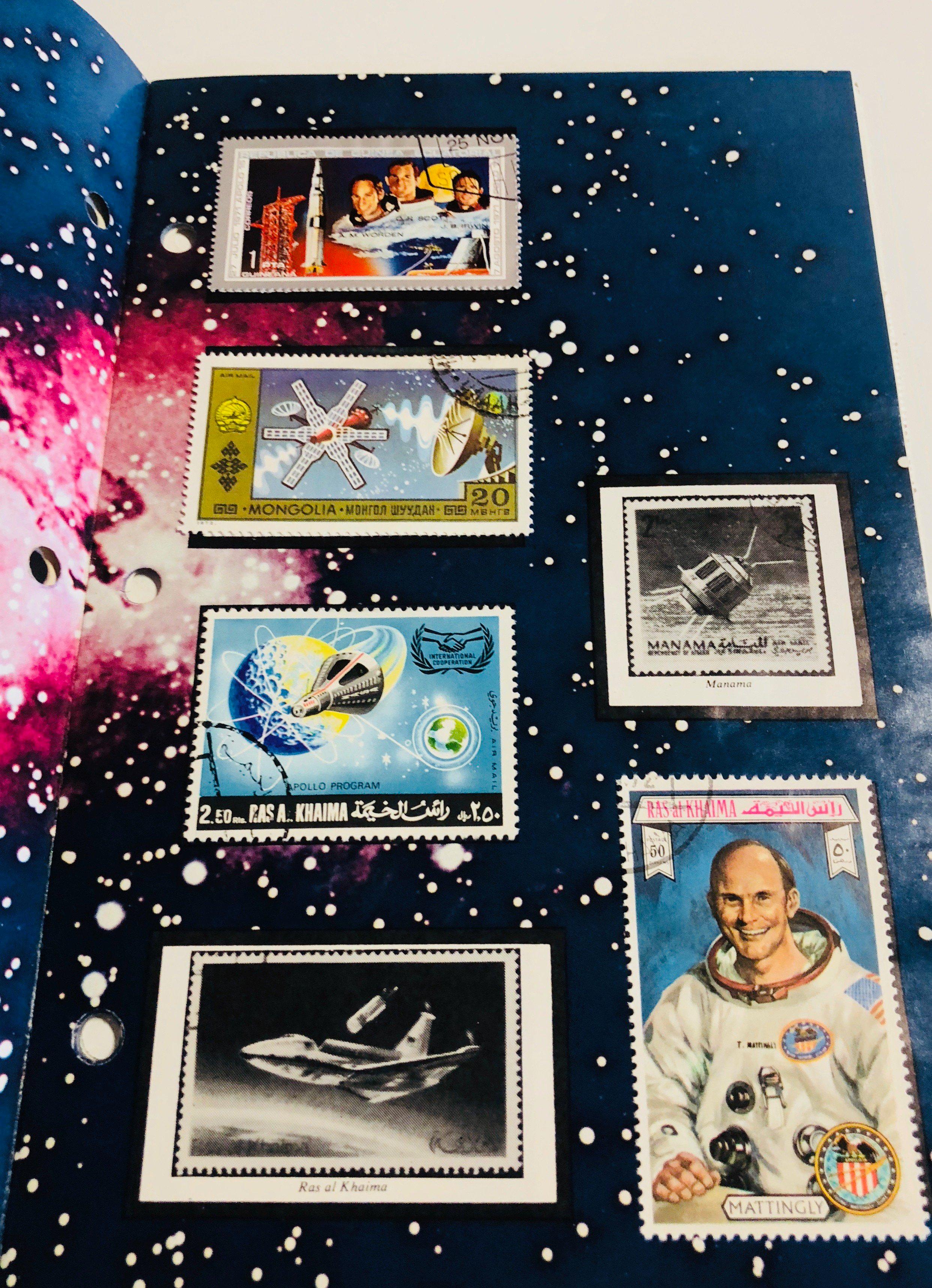 TWO Space Stamp Albums (1970's) Filled with Stamps - APOLLO - MOON LANDING