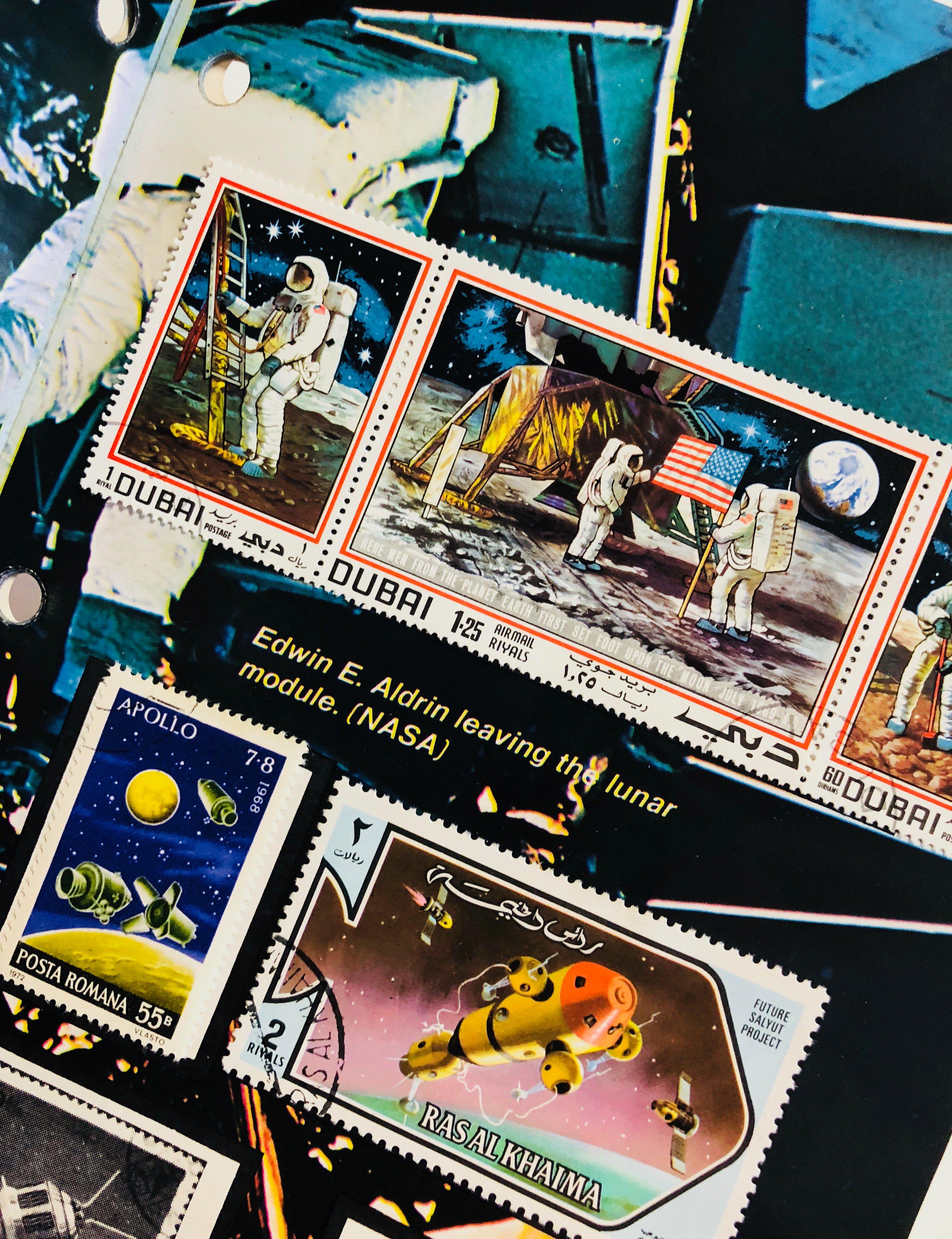 TWO Space Stamp Albums (1970's) Filled with Stamps - APOLLO - MOON LANDING