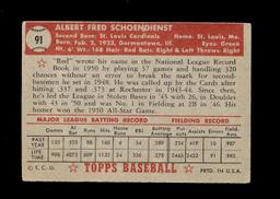 1952 Topps Baseball Card #91 Hall of Famer Red Shoendienst St Louis Cardina