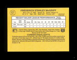 1987 Donruss Baseball Card #621. Fred McGriff Toronto Bluejays NM to NM-MT+