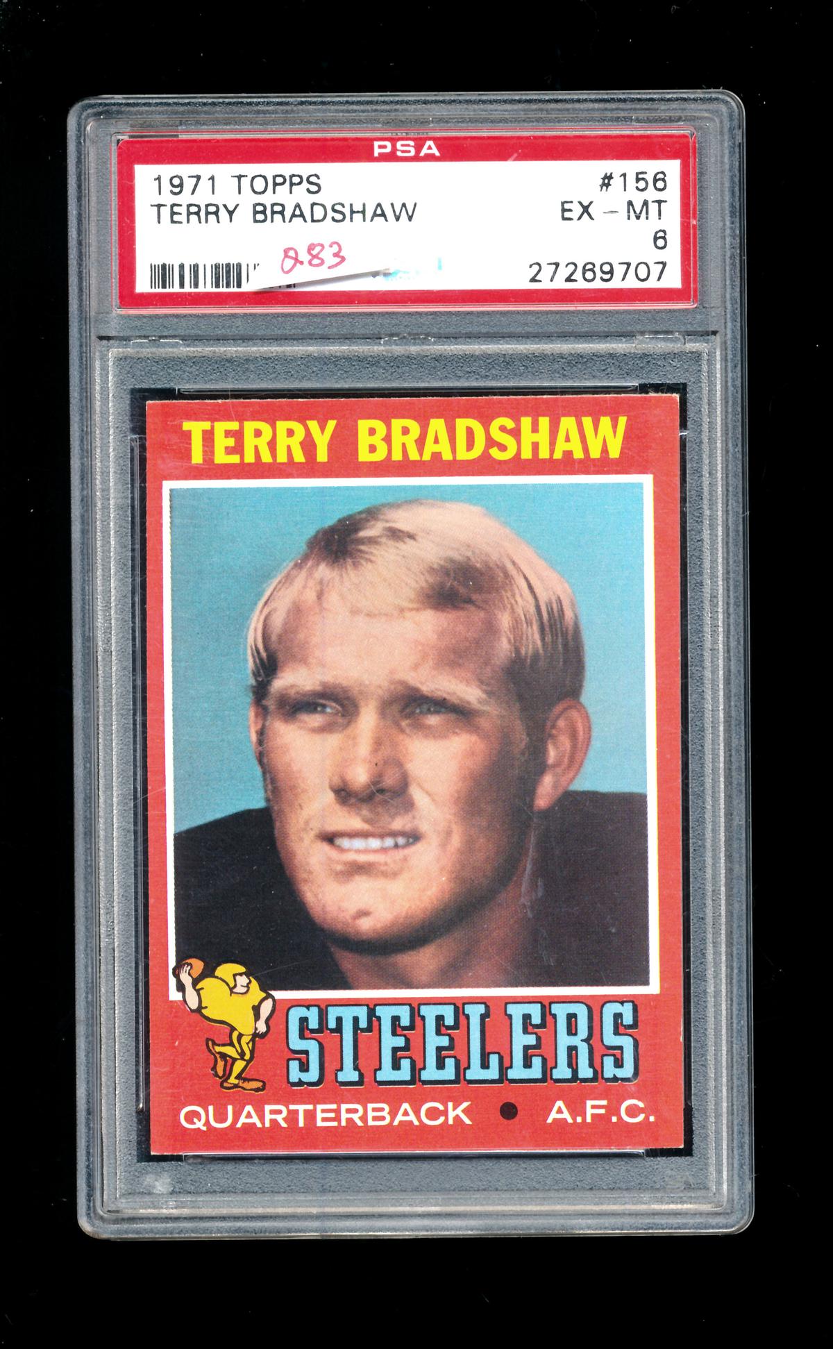 1971 Topps ROOKIE Football Card #156 Rookie Hall of Famer Terry Bradshaw Pi