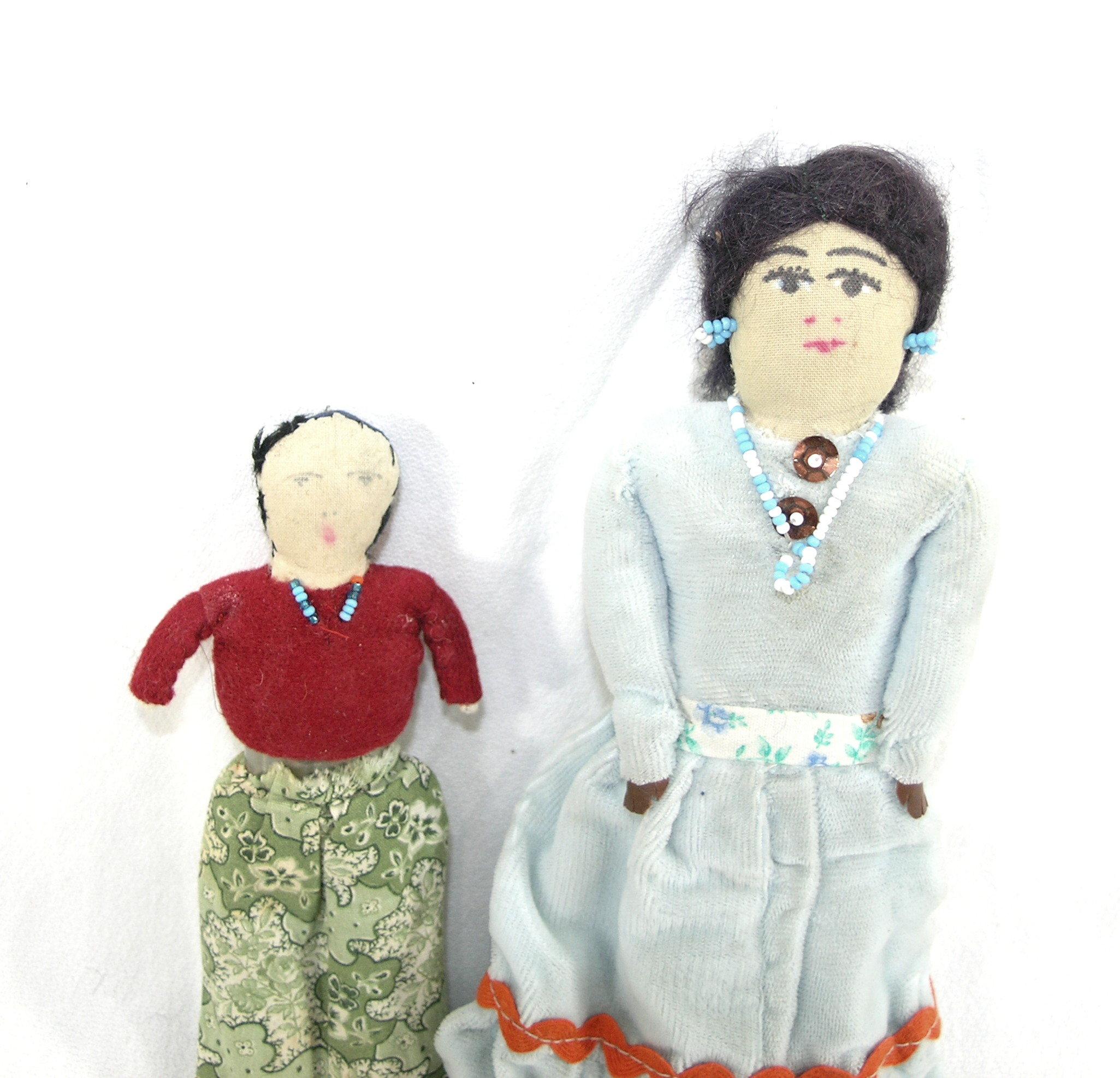 (2) Vintage Handmade Native American Dolls.  7" & 10"