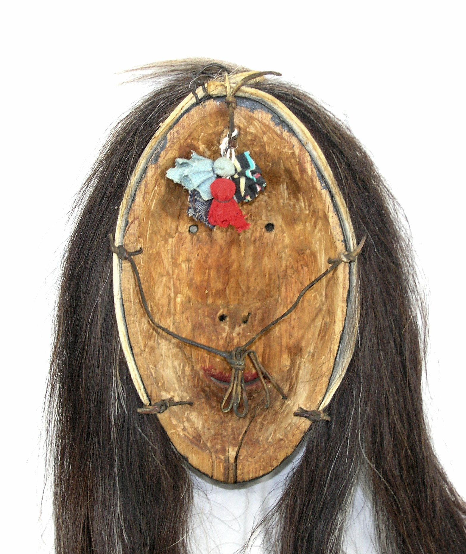 Vintage Iroquois False Face Mask including Tobbacco Pouches to Feed The Mas