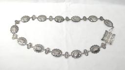 Vintage Native American Handmade Hand Decorated Sterling Silver Cancho Belt