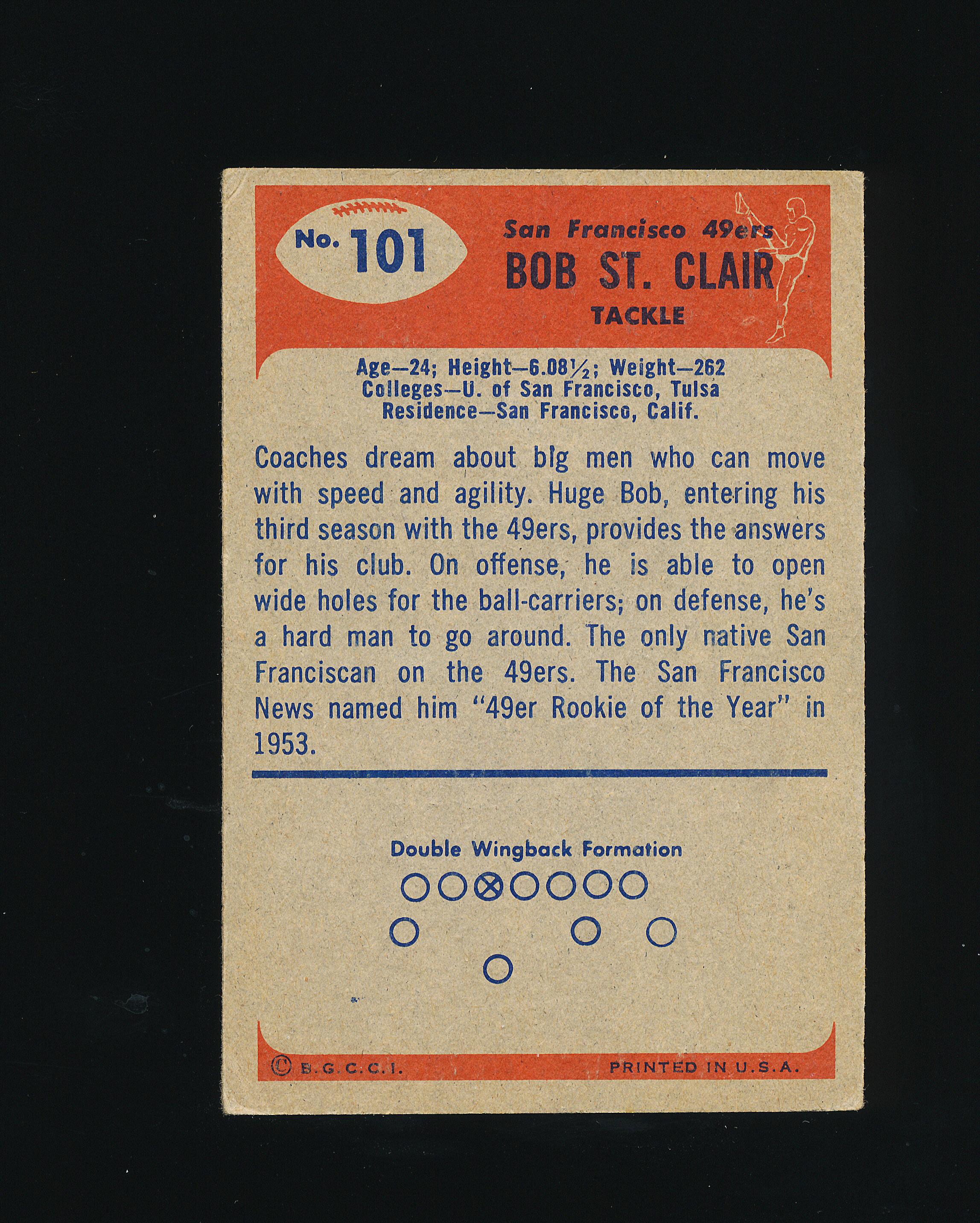 1955 Bowman ROOKIE Football Card #101 Rookie Hall of Famer Bob St Clair San