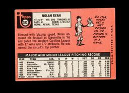 1969 Topps Baseball Card #533 Hall of Famer Nolan Ryan New York Mets. (2nd