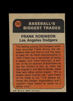 1972 Topps Baseball Card #754 Hall of Famer Frank Robinson LosAngeles Dodge