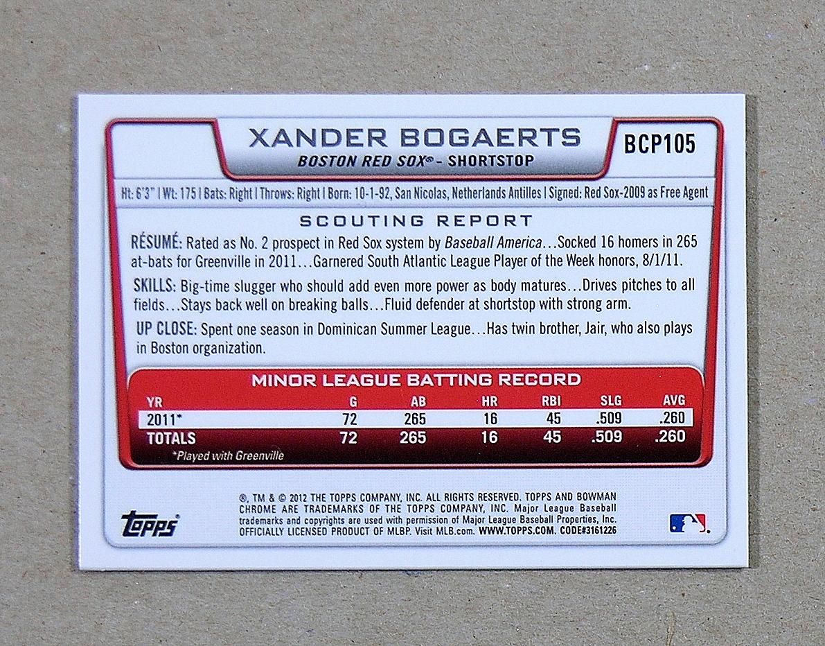 2012 Bowman Chrome ROOKIE Baseball Card #BCP105 Xander Bogerts Boston Red S