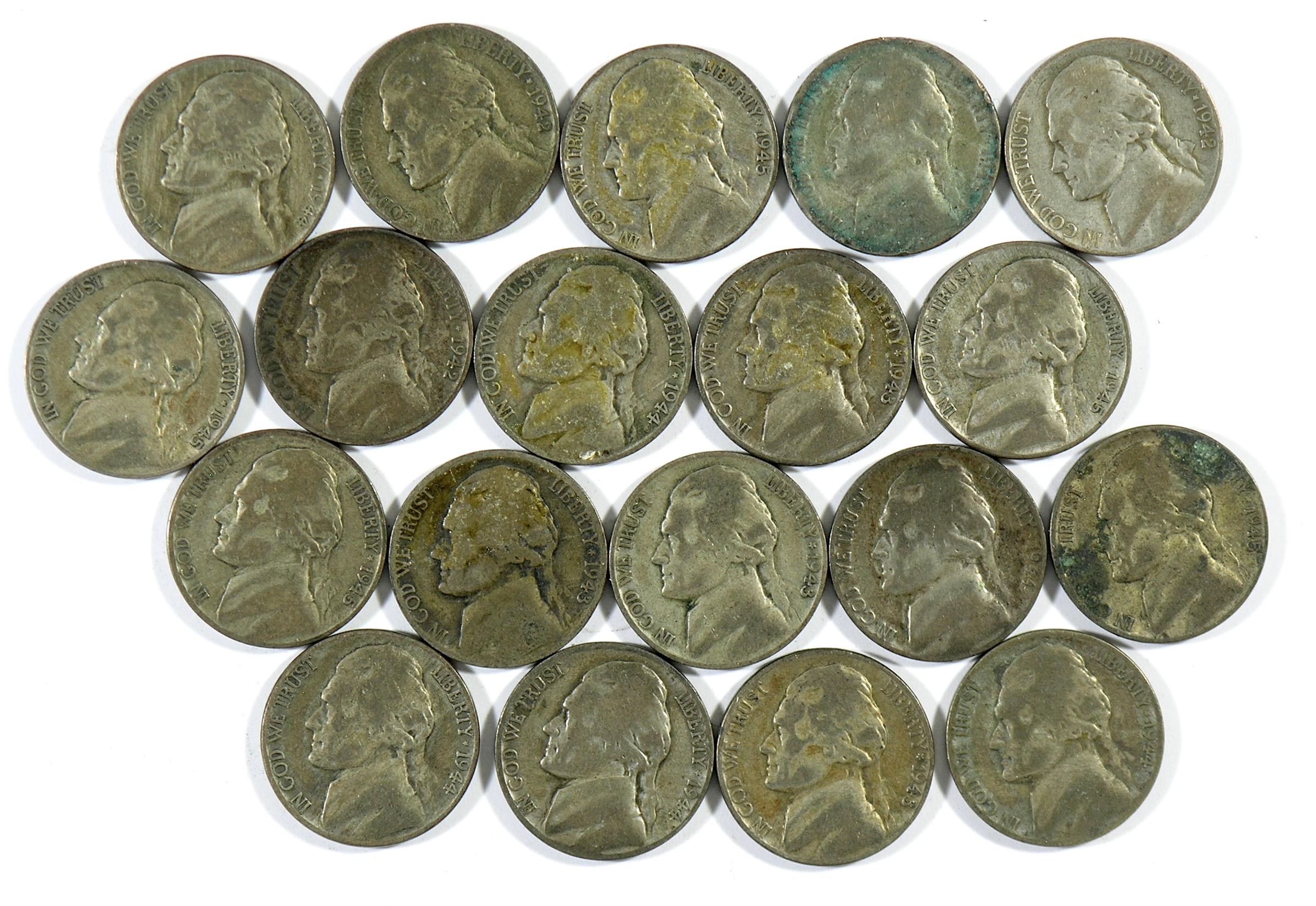 (124) Jefferson Nickels. Includes 24 War Nickels