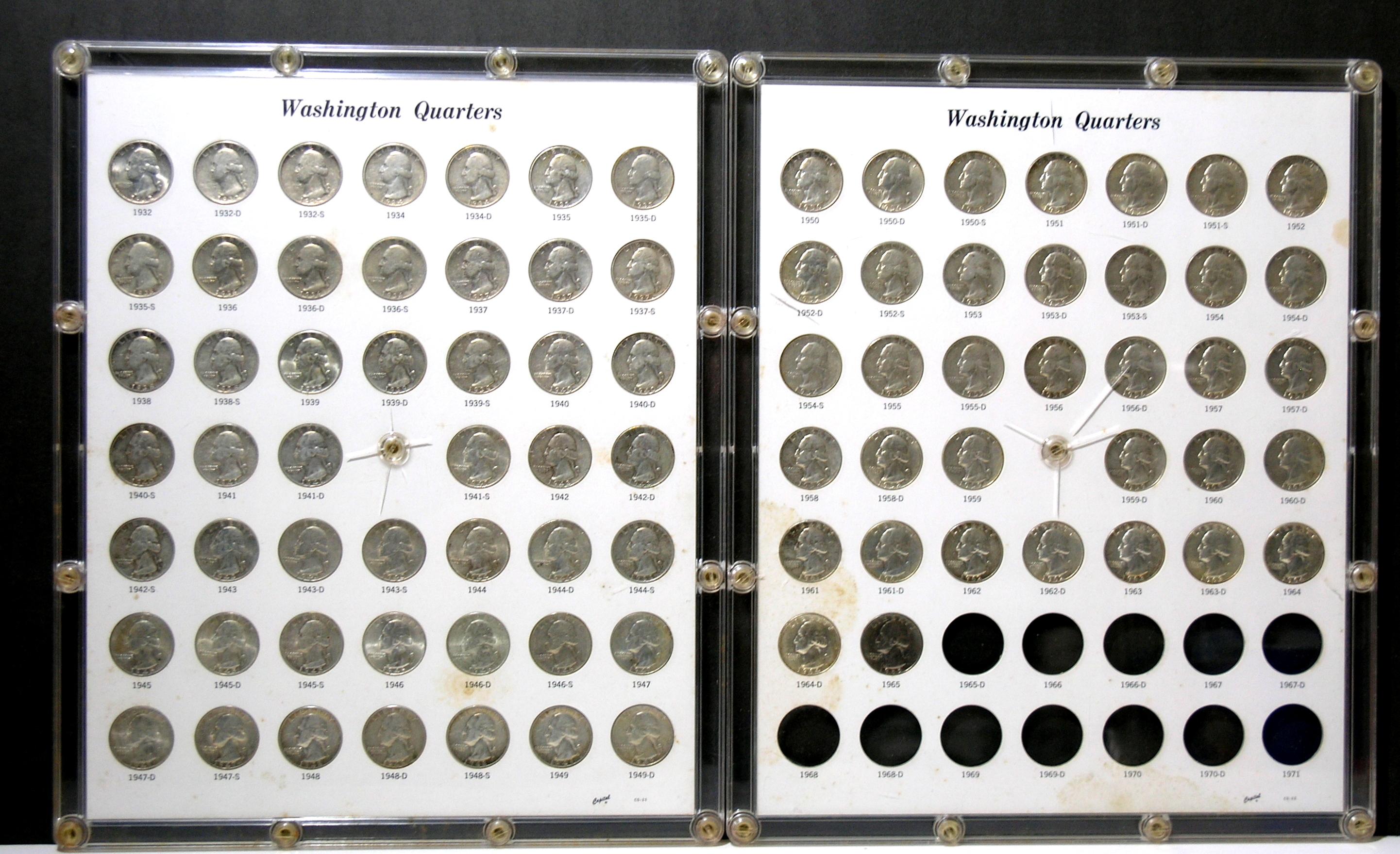 1932-1964 Washington Quarter Collection in Hard Plastic Holders. Includes K