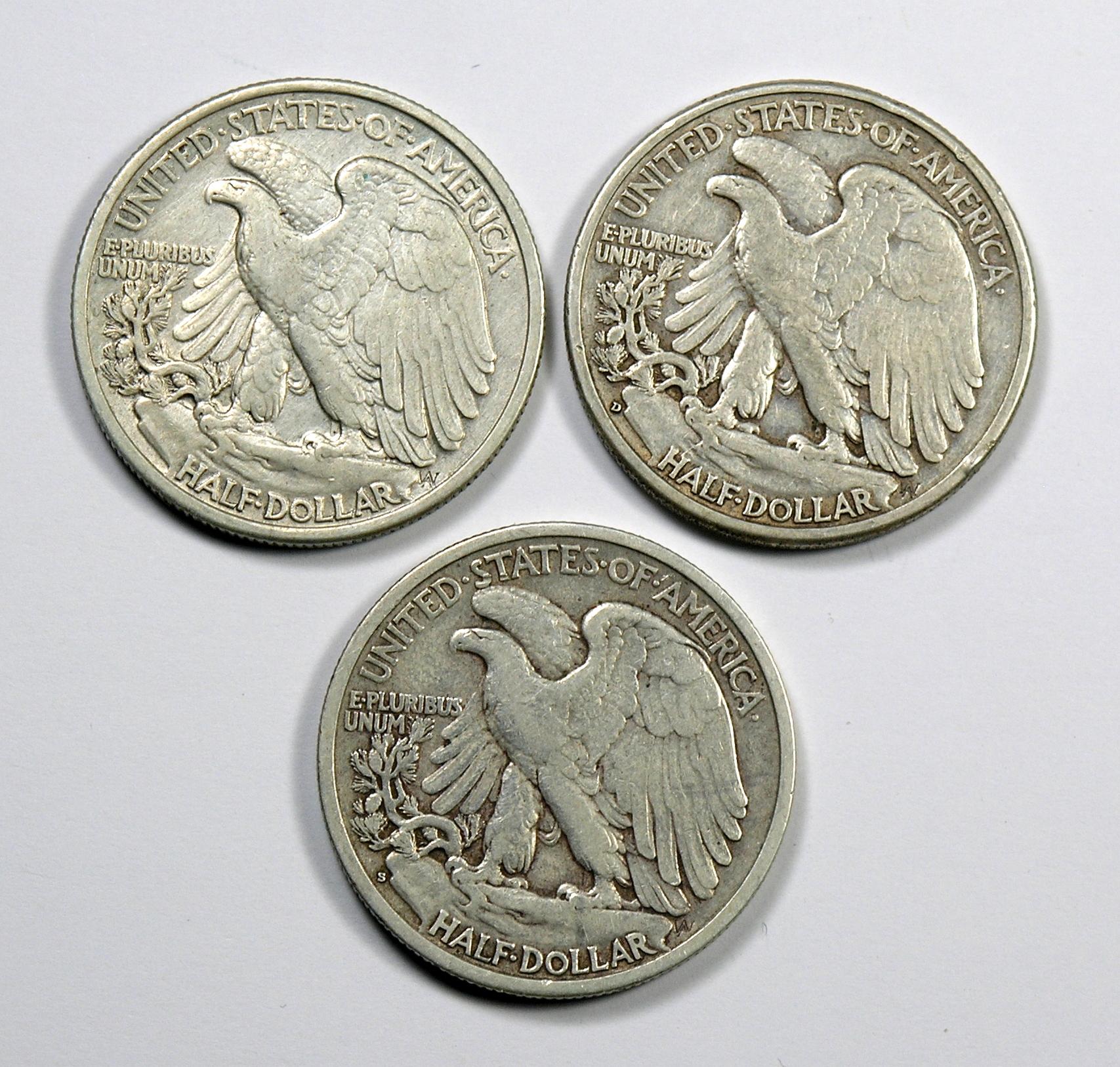1937 P-D-S Walking Liberty Silver Half Dollars (3 Coins)